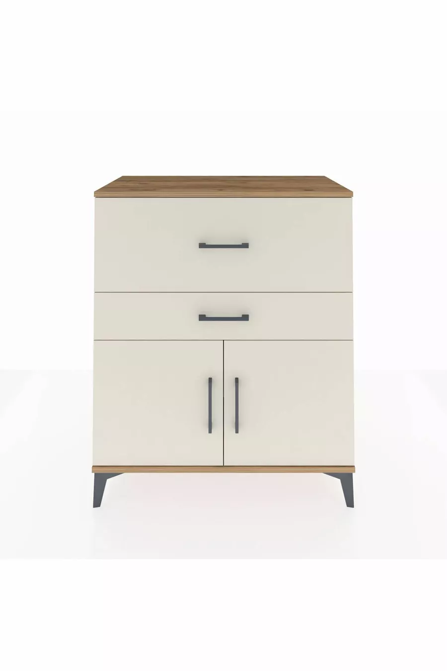 Commode Hyperion à une étagère, 2 tiroirs et 2 portes, pin-jaspe
