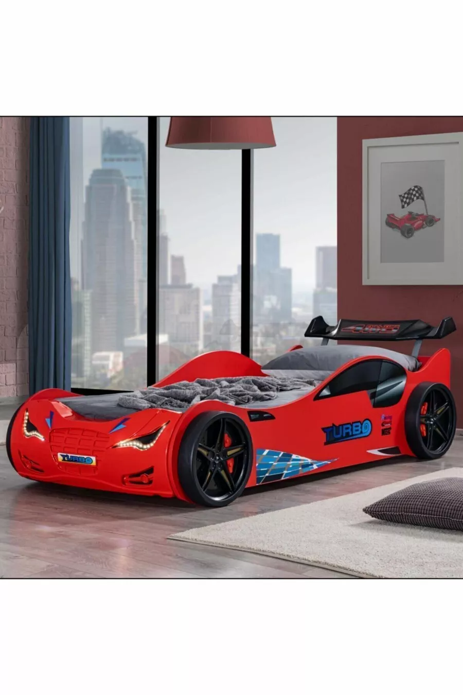 Lit avec voiture, Lit super ventilé avec voiture - Rouge