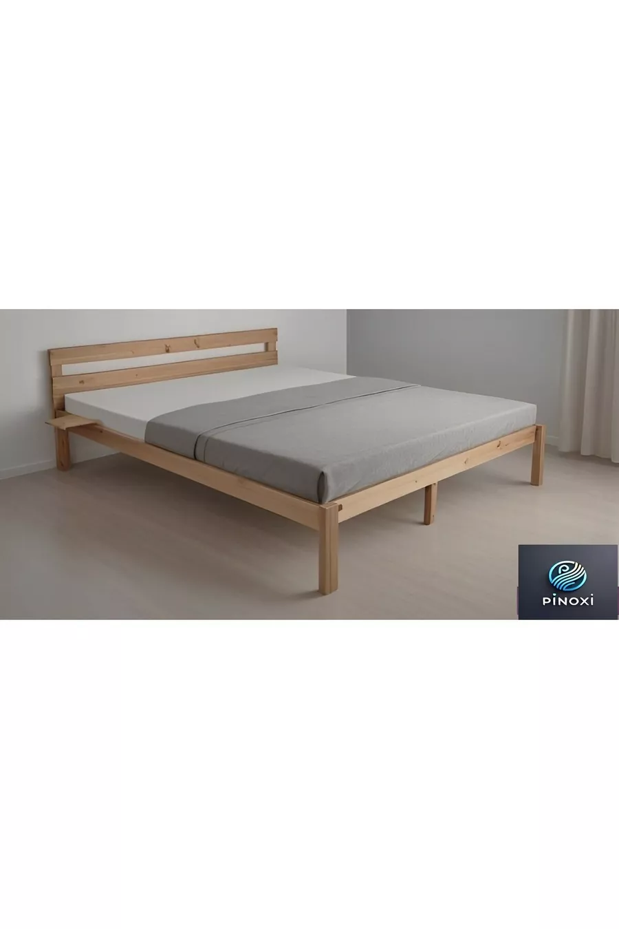 Lit tendance en bois massif naturel + 2 étagères simples pour le côté du lit offertes en cadeau