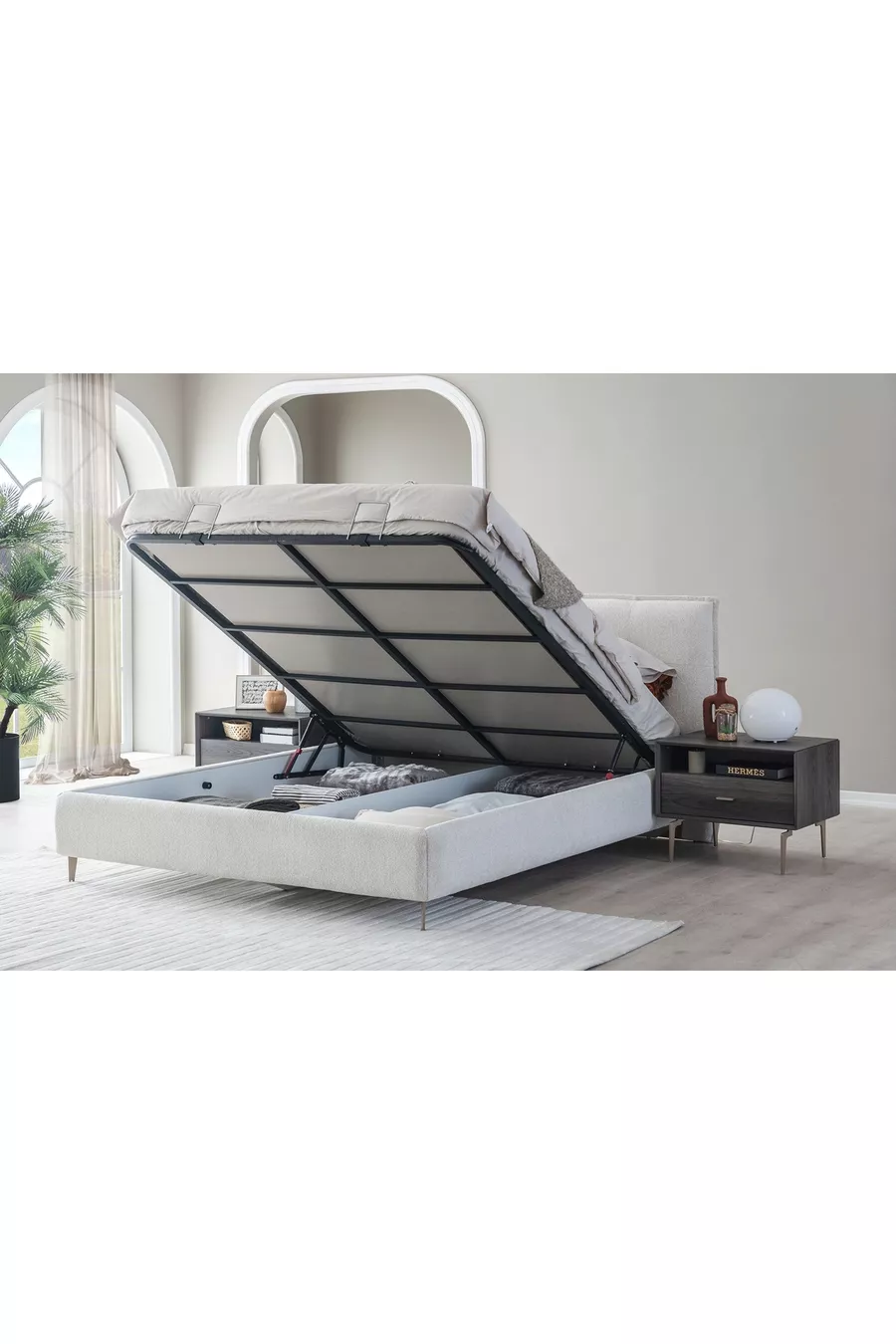 ENSEMBLE DE CHAMBRE PANDOR NOX AVEC PORTES EN VERRE, NOYER FONCÉ, 5 PORTES