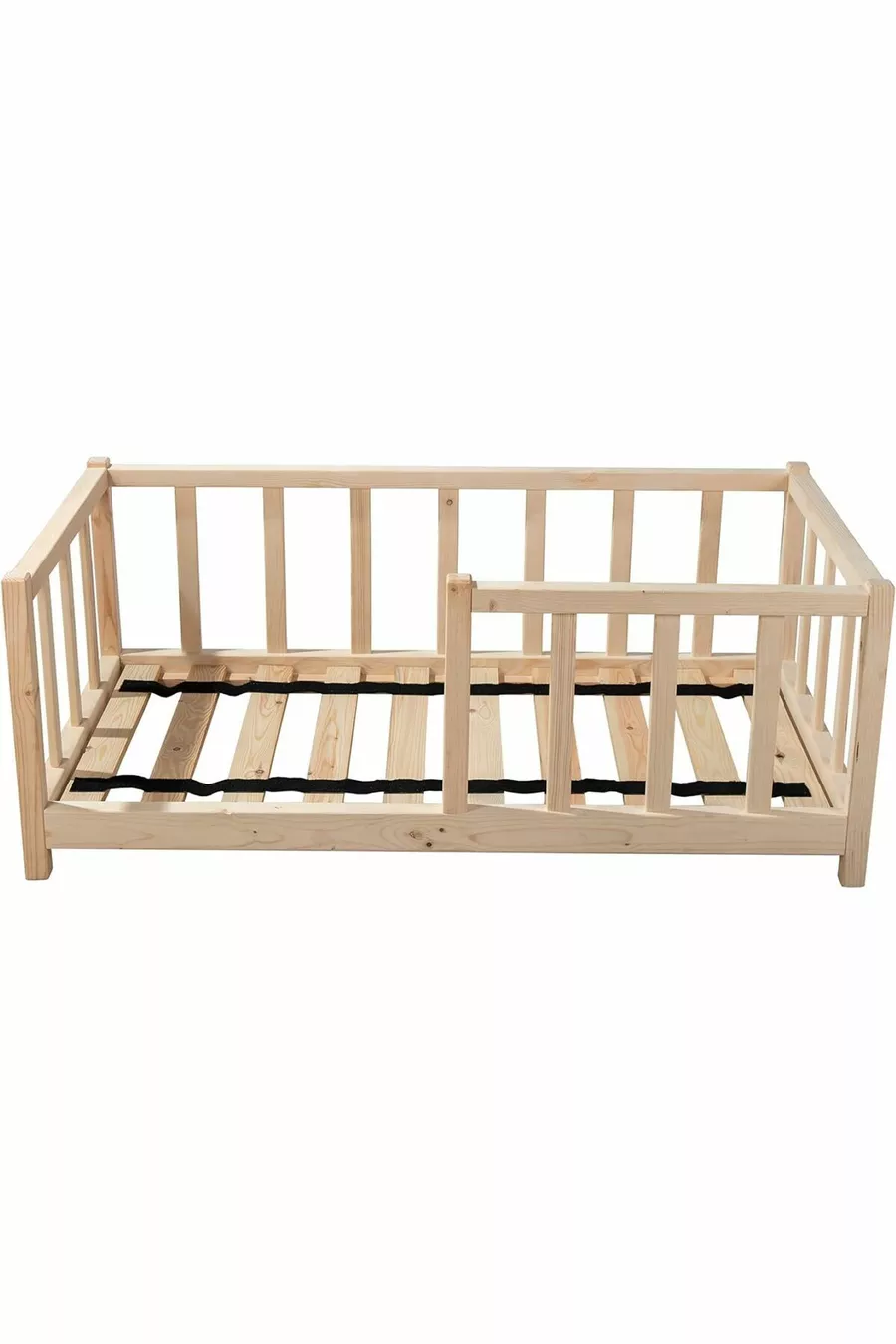 Lit pour enfant en bois massif naturel avec barres rondes