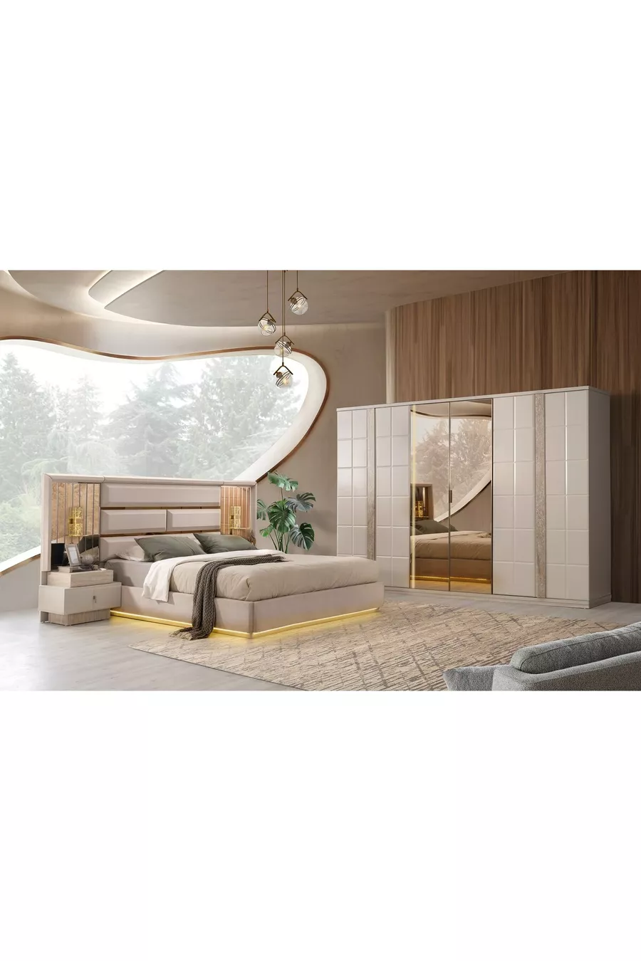 ENSEMBLE DE CHAMBRE À COUCHER PETRA EN MDF AVEC LED