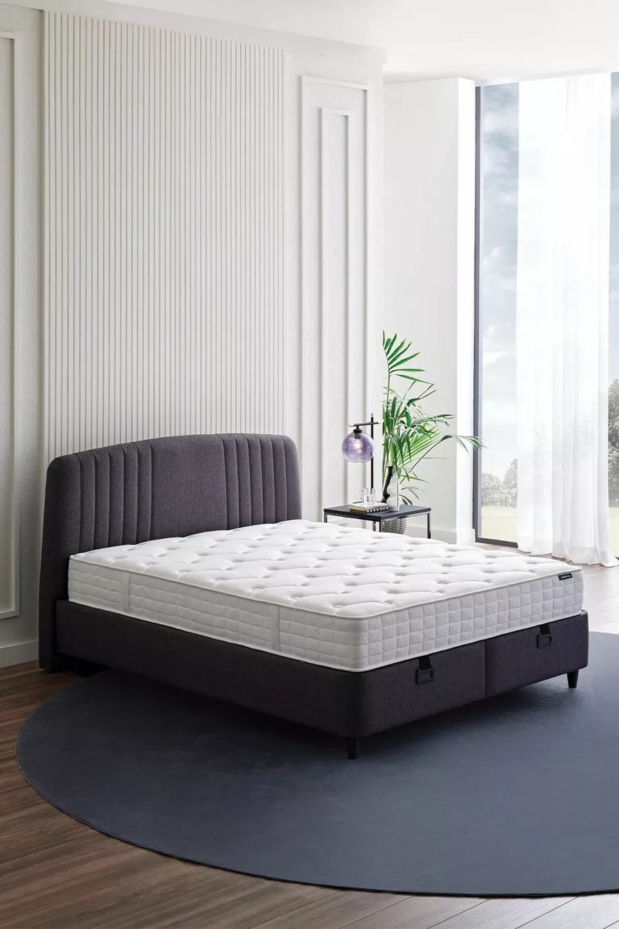 Set triple Silver Therapy Lit, Base Canto, Tête de lit Silver pour deux personnes - Anthracite