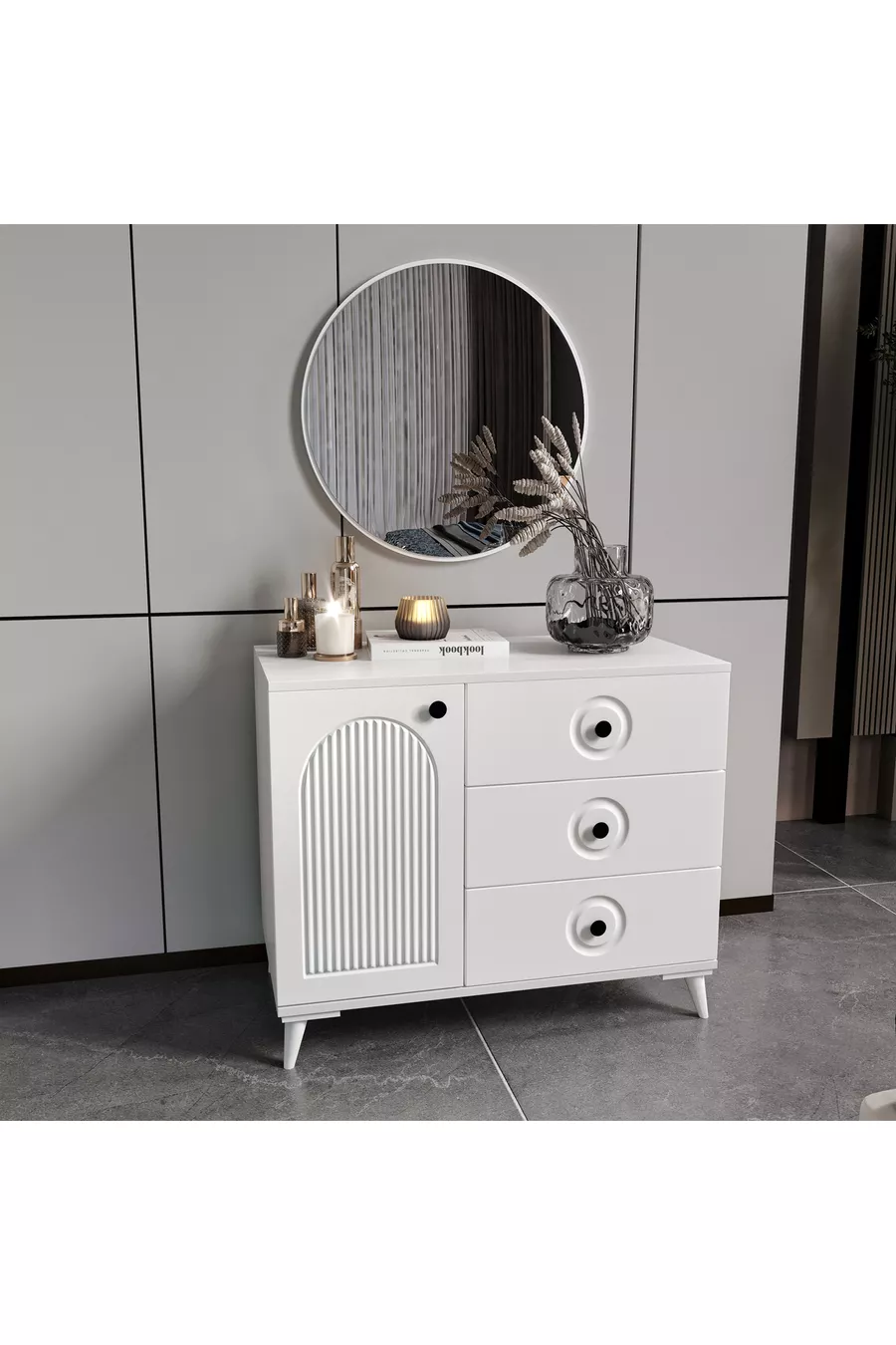 - Montage gratuit - Ensemble complet de chambre à coucher en MDF blanc Oslo à 6 portes