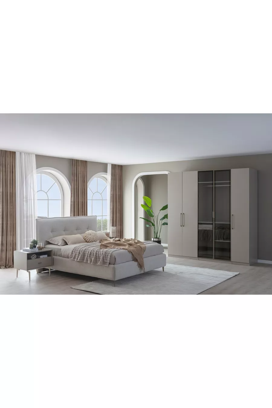 ENSEMBLE DE CHAMBRE PANDOR NOX, CRÈME, 5 PORTES