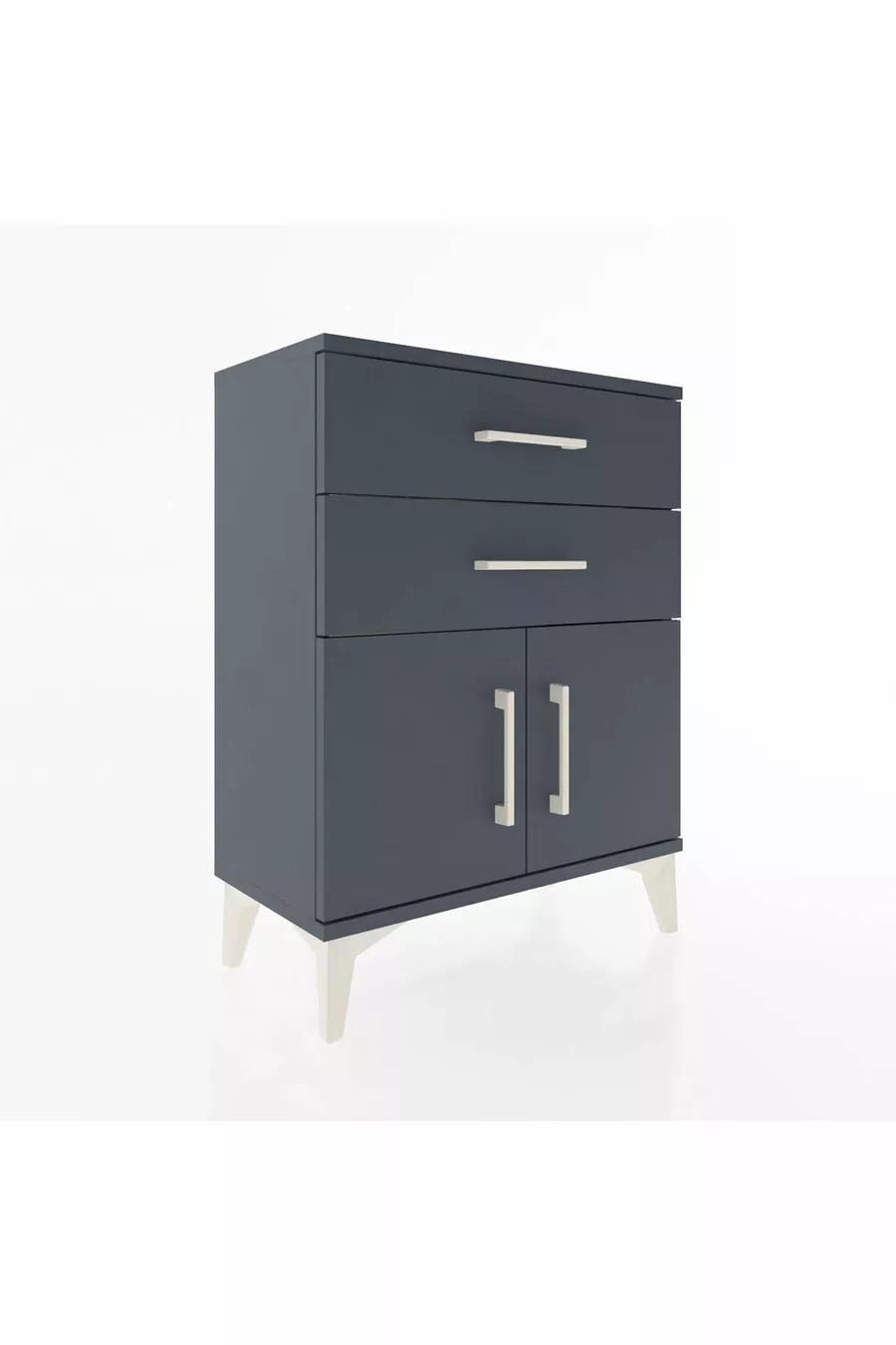 Chevet Arges à une étagère, 2 tiroirs et 2 portes, Anthracite-Anthracite