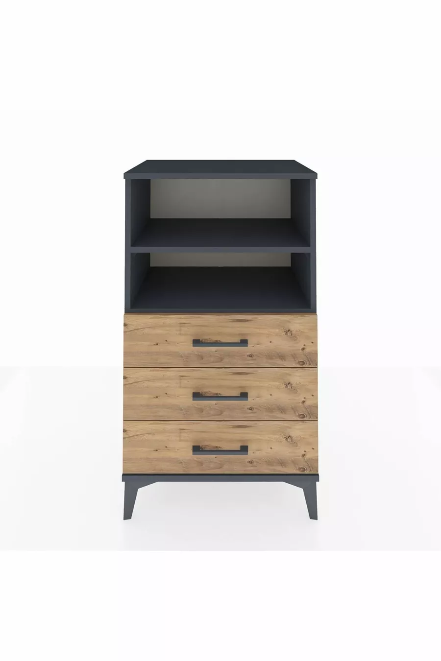 Table de chevet Hyperion avec 2 étagères et 3 tiroirs Anthracite-Pin