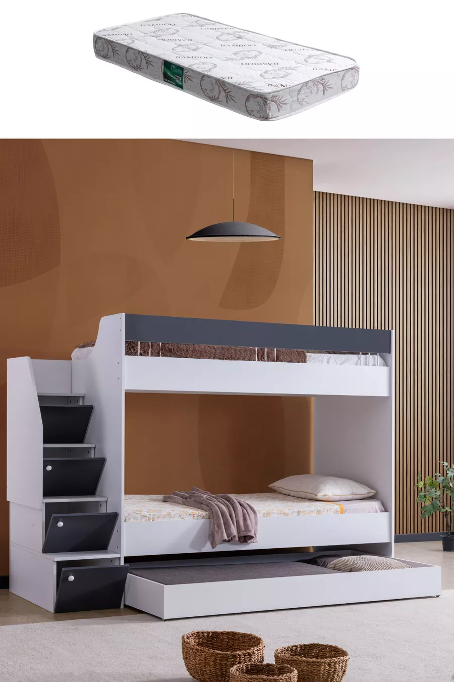 Lits superposés, Lit superposé Martin Yavrulu - Anthracite 1 matelas Comfort