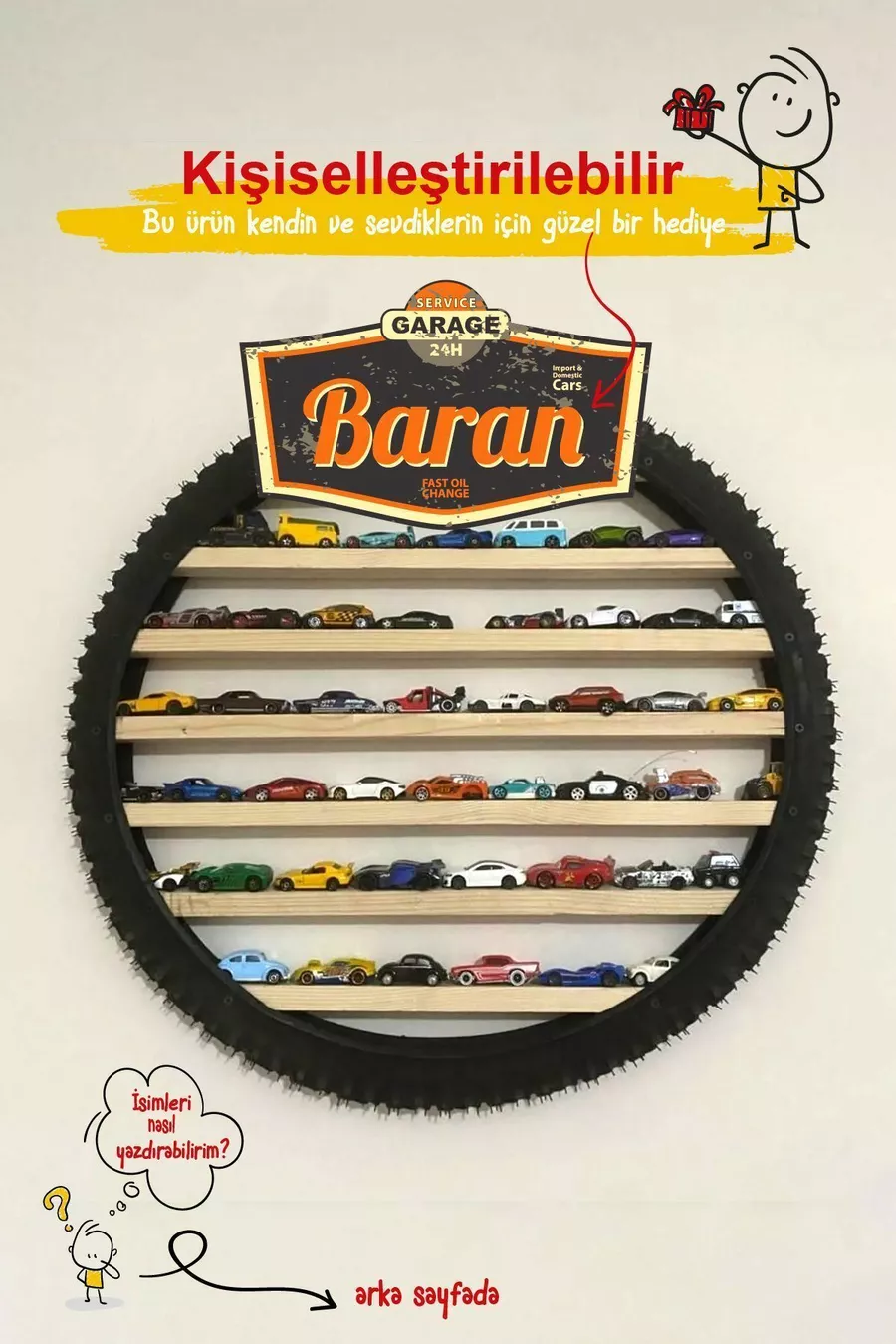 Étagère Voiture à Roues, Étagère Voiture à Roues avec Nom Personnalisé