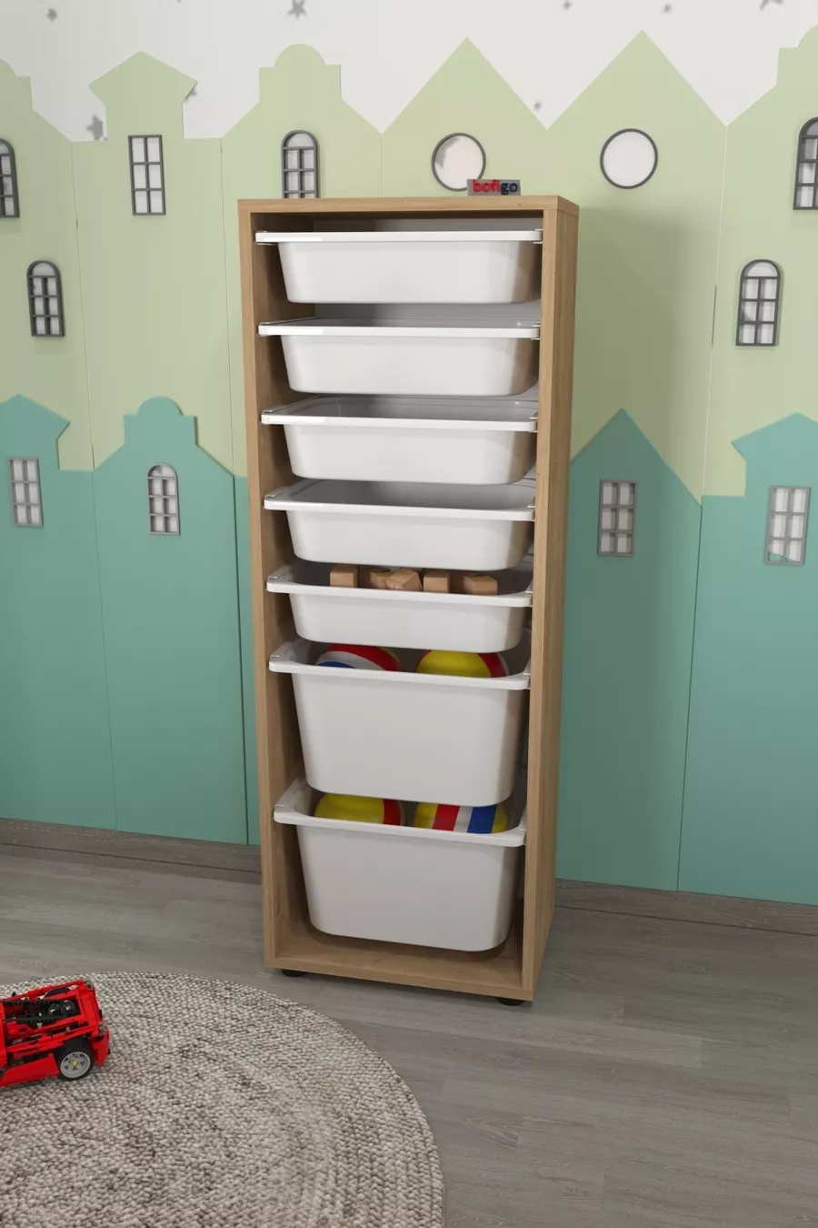 Armoire à 7 paniers Armoire polyvalente Armoire à jouets Pera Saphir Chêne