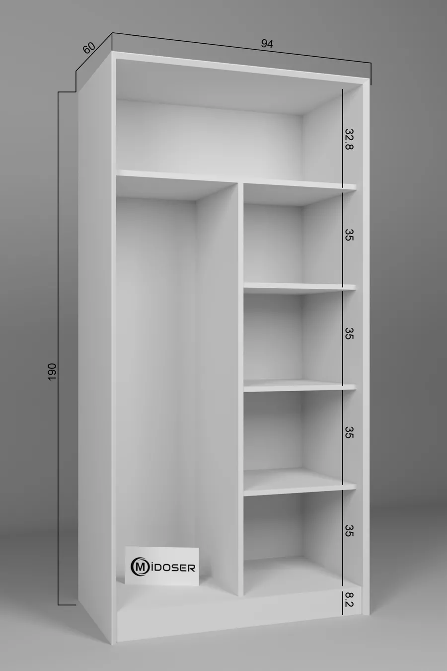 Armoire à deux portes Lucas et placard multifonction - Blanc mat