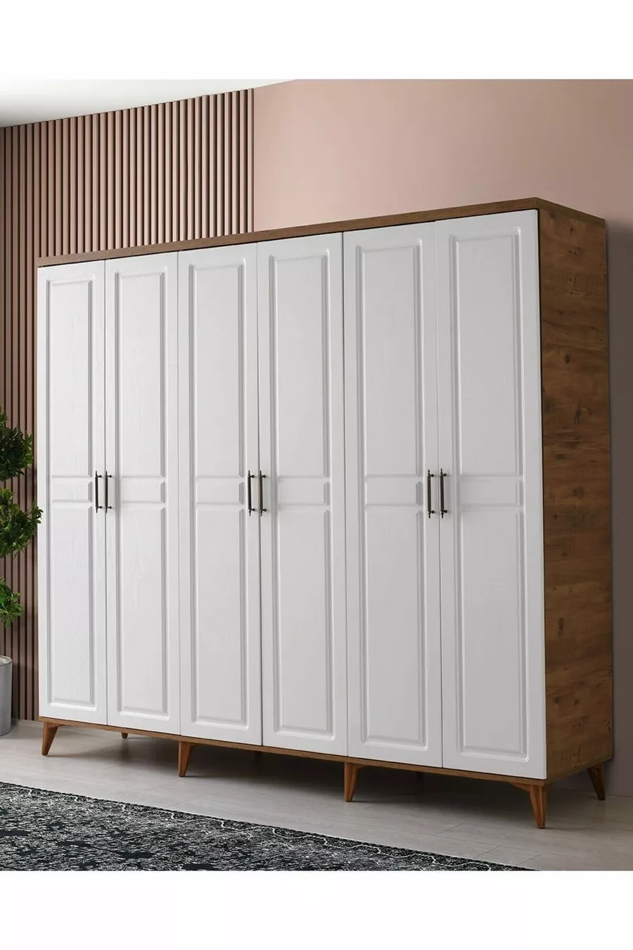 Ücretsiz Montaj Komple Mdf Sport 6 Kapaklı Atlantik Çam-beyaz Gardırop Elbise Dolabı