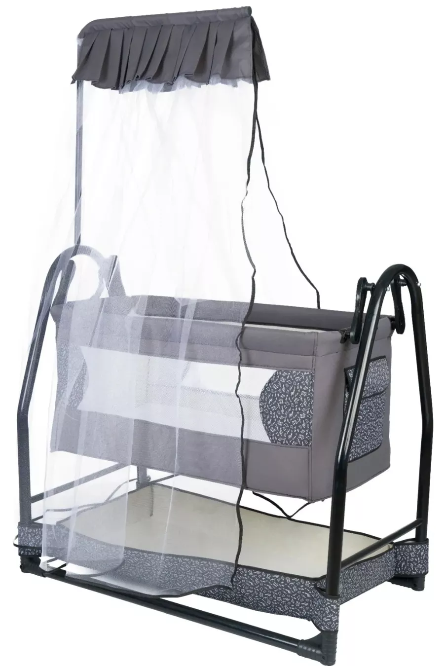 Berceau à bascule pour bébé avec moustiquaire en tulle et tente, lit bébé fixe, gris