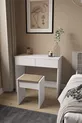 B Chambre à coucher moderne avec deux grands tiroirs et banc, meuble de maquillage avec pouf et organisateur