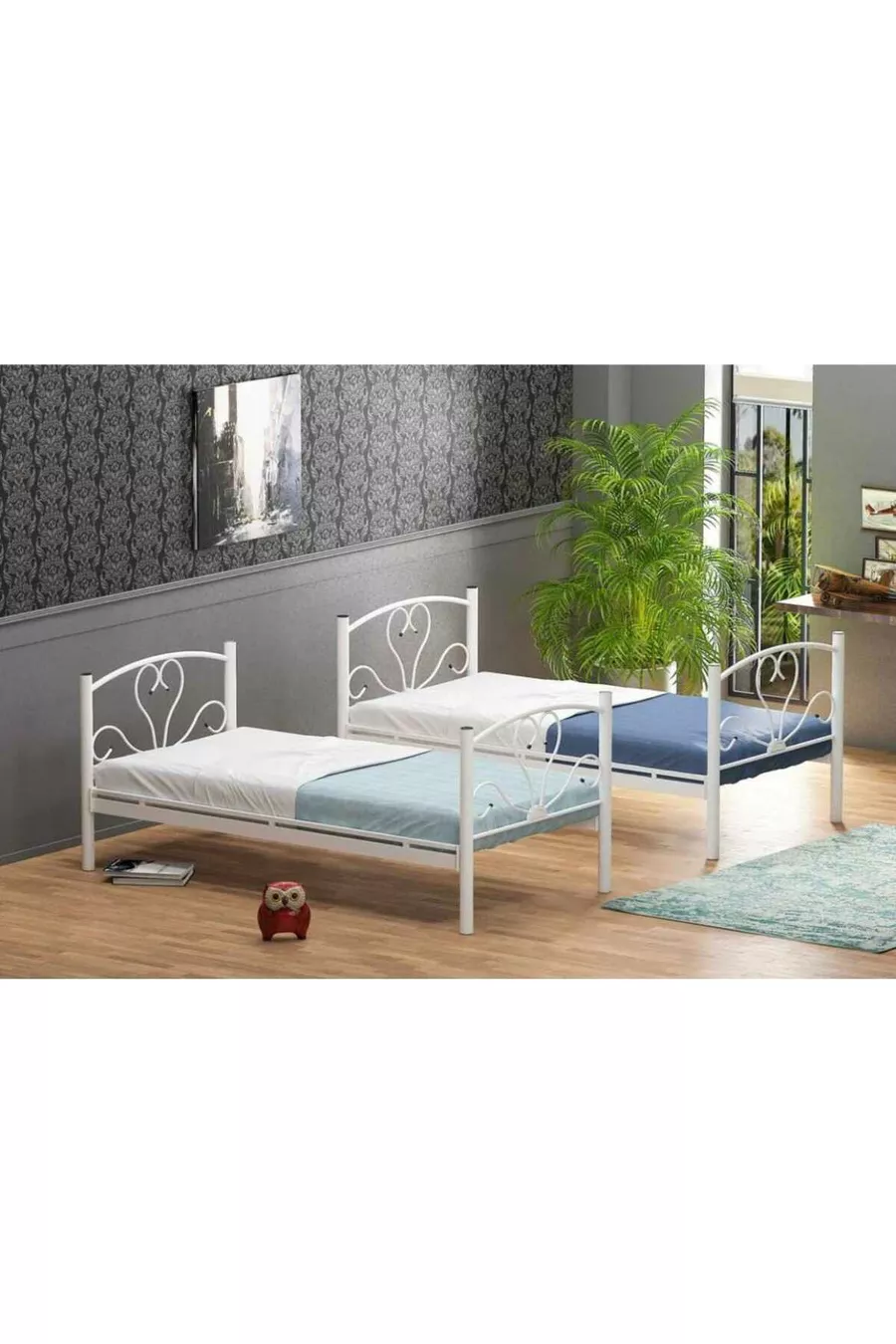 Lits superposés en métal élégants  Cm Double (couleur blanche) Sans matelas