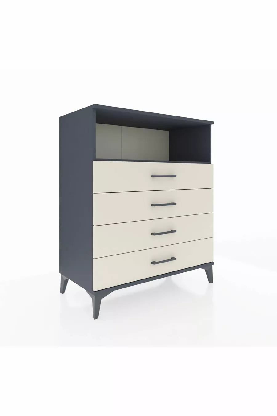 Commode Hyperion à une étagère et 4 tiroirs Anthracite-Pierre de Lune