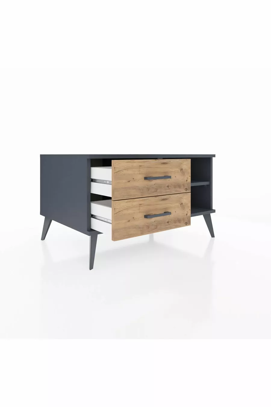 Commode Kronos à une étagère et 2 tiroirs Anthracite-Anthracite/Sapin
