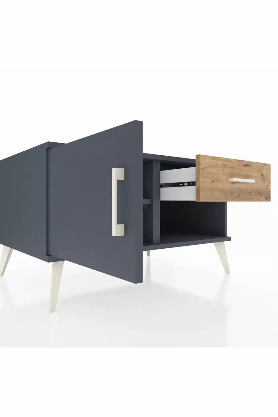 Commode Kronos avec une seule étagère, un tiroir et une porte, Anthracite-Anthracite/Pin
