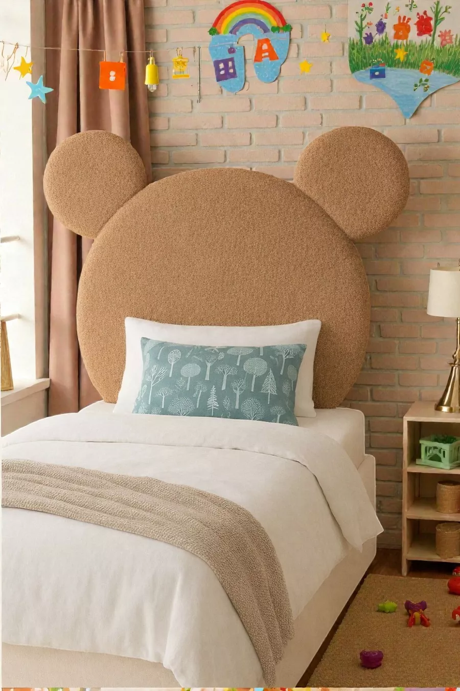 Tête de lit, peluche marron clair, tête de lit simple, tête de lit en peluche Mickey Mouse