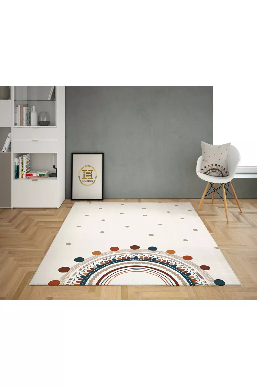 Ensemble chambre d'enfant Arc-en-ciel (rideau de fond - couvre-lit et oreiller - tapis)