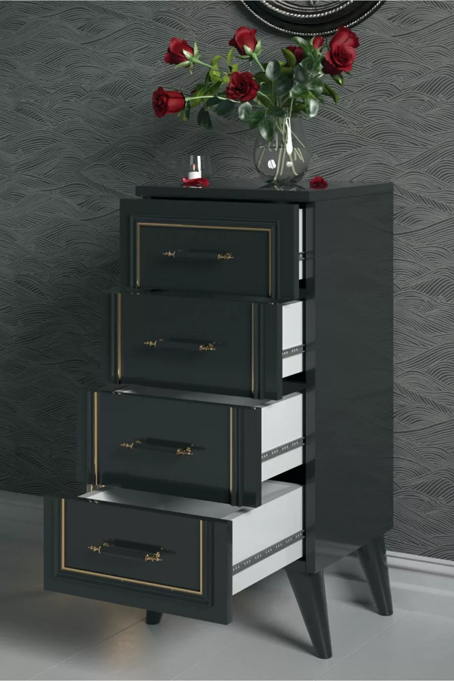 Commode noire en MDF Joi à 4 tiroirs