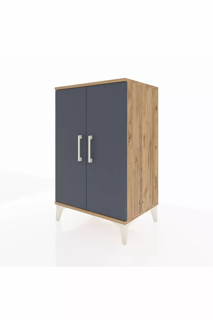 Table de chevet Hyperion à 2 étagères et 2 portes, pin-anthracite