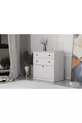 Commode blanche à deux tiroirs avec porte, sans moulures