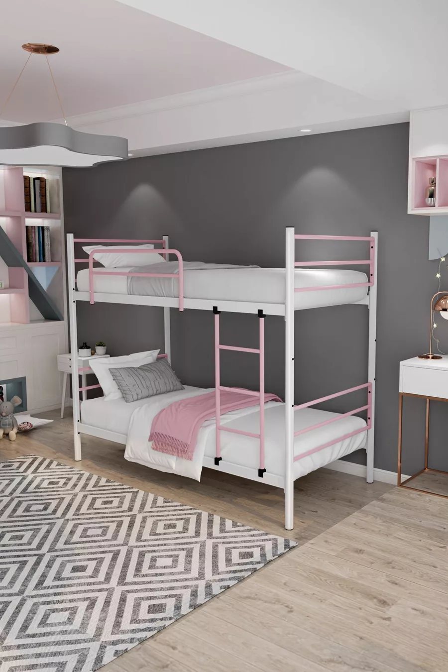 Lit superposé Trend compatible avec matelas Rose clair Métal démontable