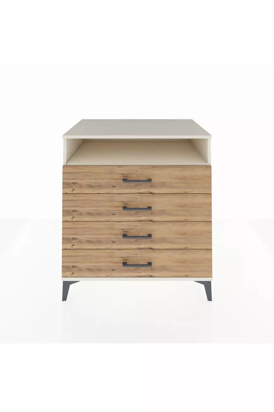 Commode Kronos avec une étagère et 4 tiroirs, Pierre de Lune - Pin