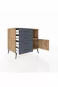 Commode Kronos à une étagère, 4 tiroirs et une porte, Pin-Pin/Anthracite