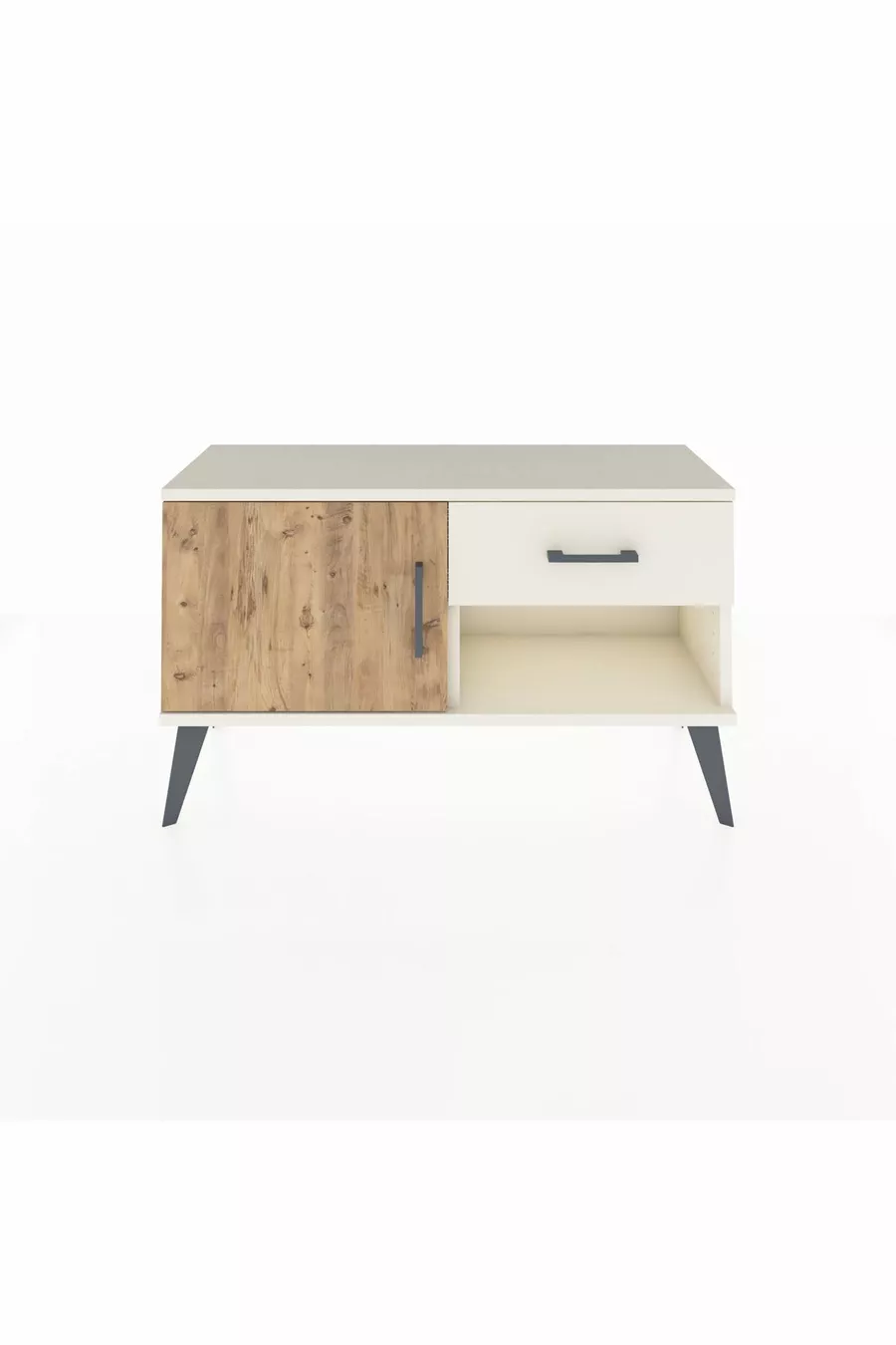 Commode Arges avec une étagère, un tiroir et une porte, coloris Pierre de Lune-Pin/Pierre de Lune