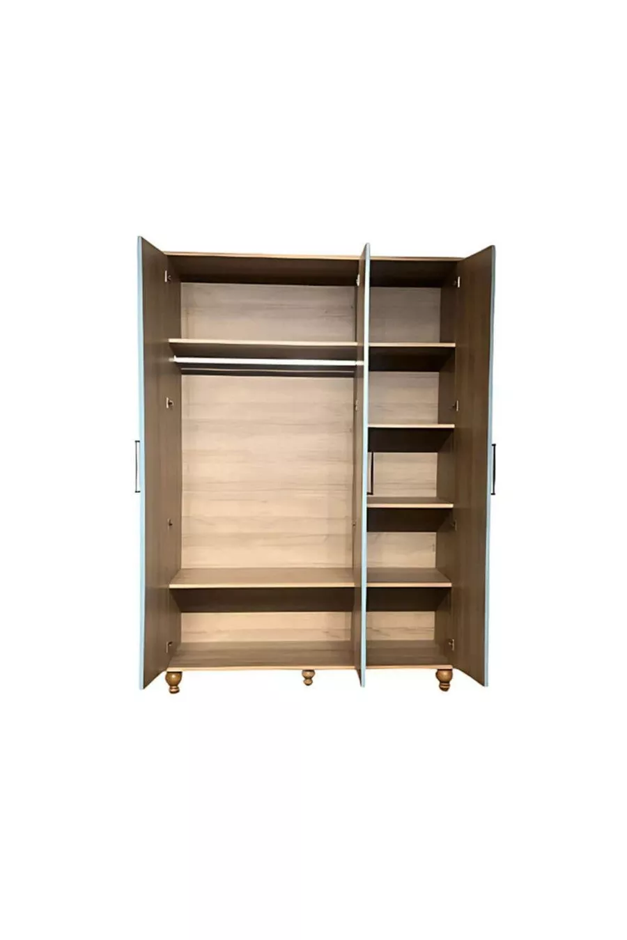 Armoire élégante à 3 portes en MDF bleu | Portes Rehau | Pieds en bois de charme