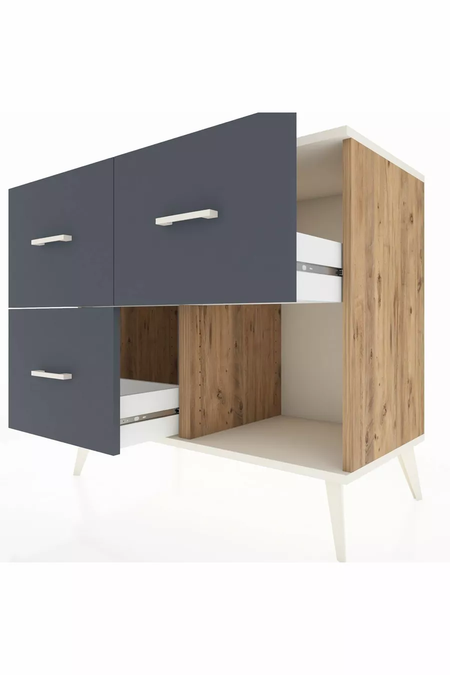 Commode Hyperion 3 tiroirs Pin-Pierres d'ambre/Anthracite