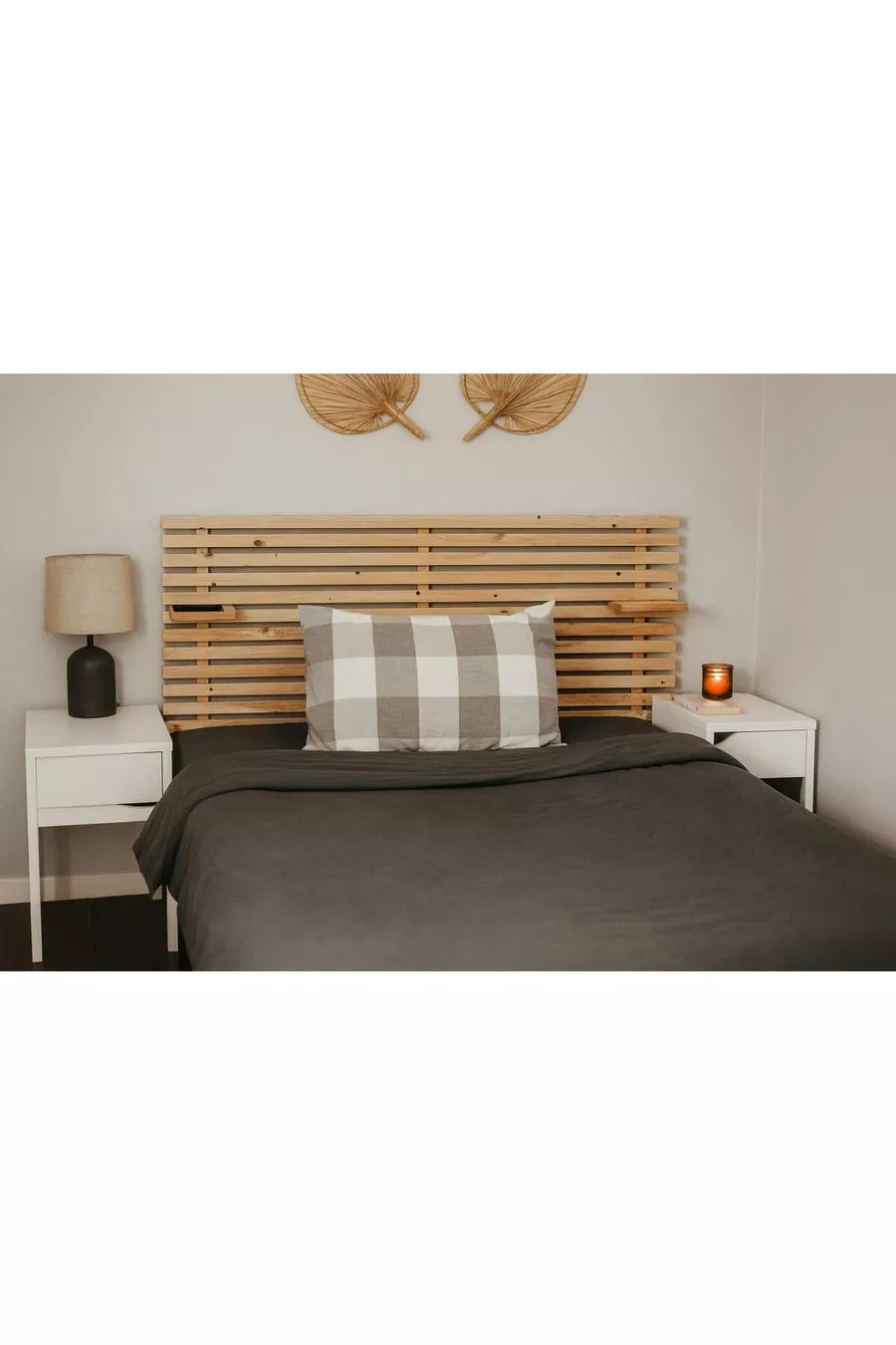 Tête de lit en bois avec 2 étagères, cm x cm, pin naturel