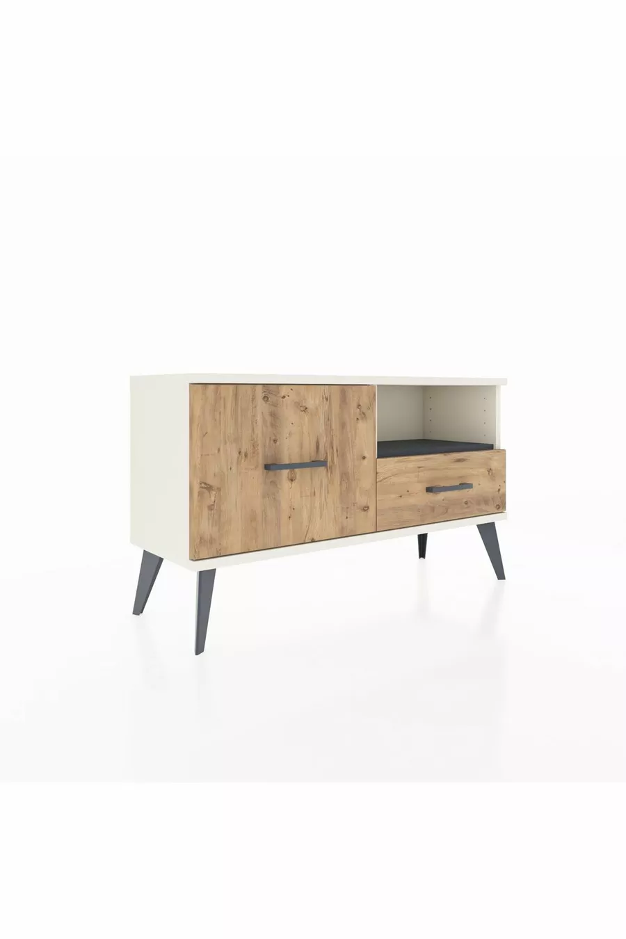 Commode Arges à une étagère et 2 tiroirs Agate-Anthracite/Merisiers