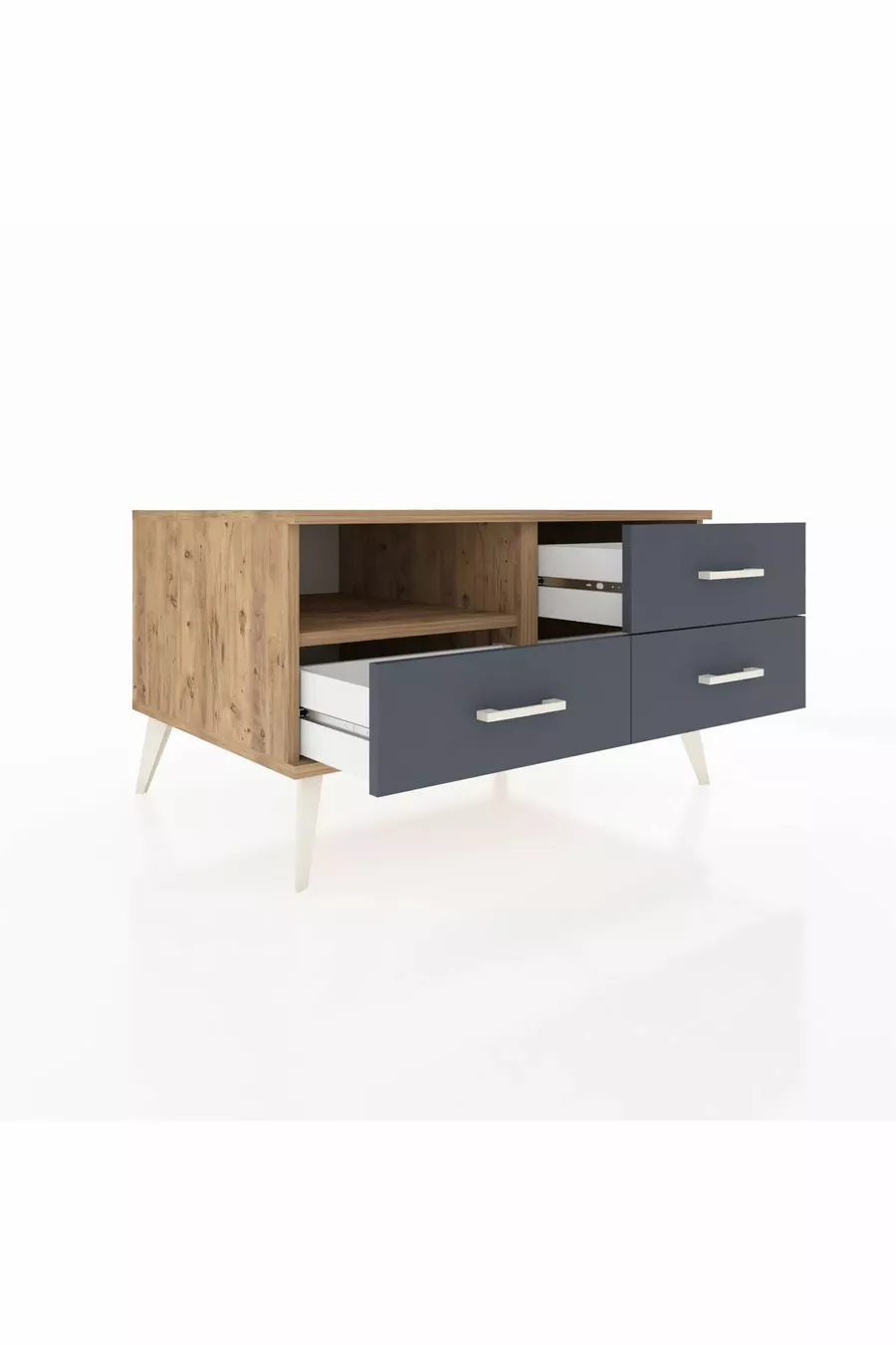 Commode Kronos à une étagère et 3 tiroirs Pin-Pin/Anthracite