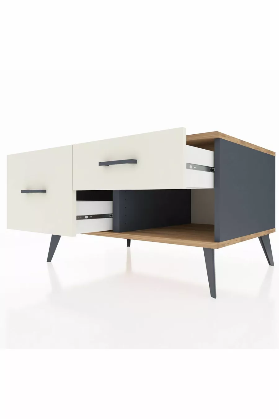 Commode Kronos 2 tiroirs Anthracite-Sapin/Pierre de lune