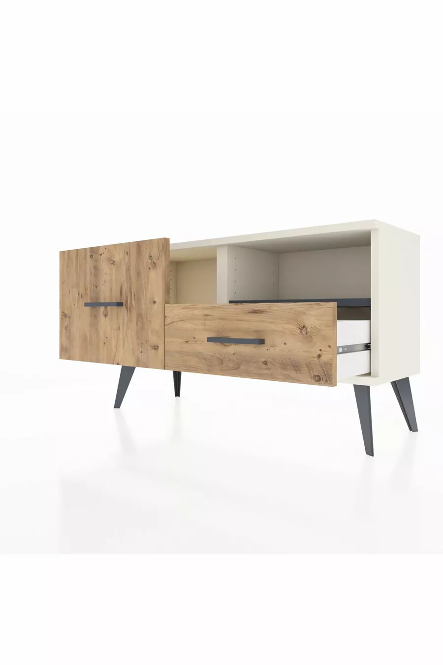 Commode Arges à une étagère et 2 tiroirs Agate-Anthracite/Merisiers