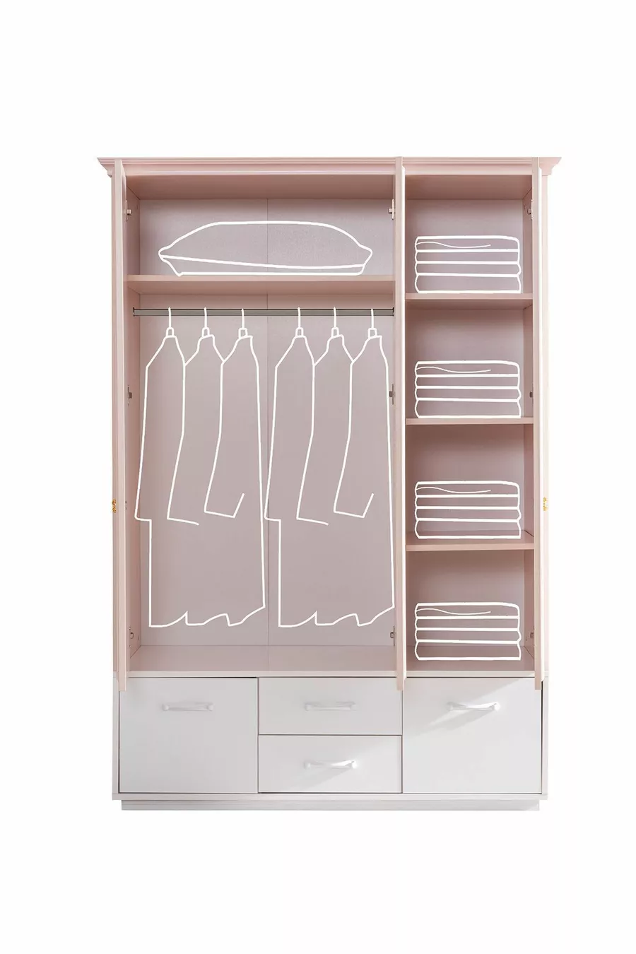 Chambre d'enfant Rosa - Armoire 3 portes, Lit, Table de chevet, Bureau