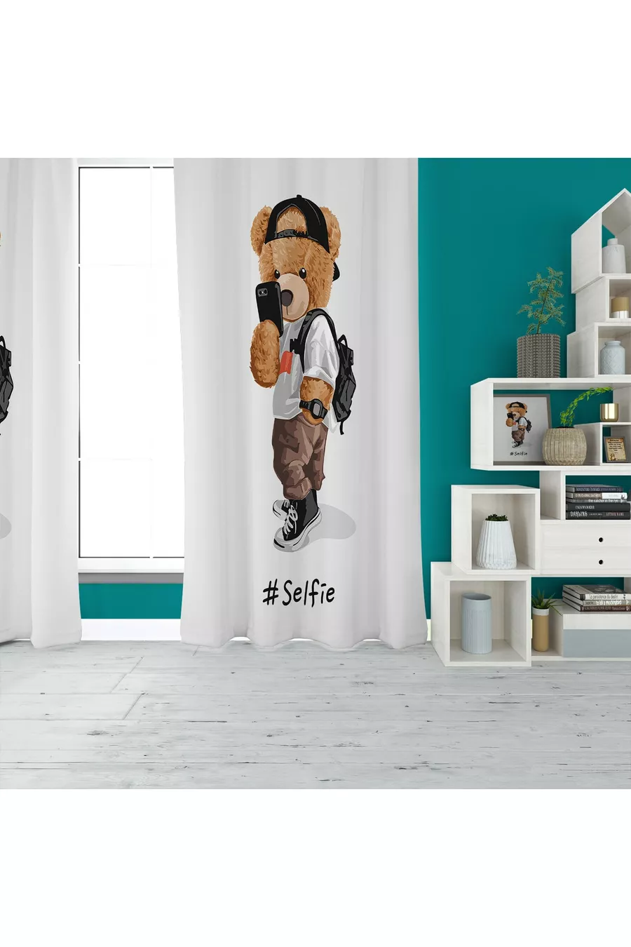 Ensemble pour chambre d'enfant avec ours imprimé numérique (rideau, couvre-lit et oreiller, tapis)