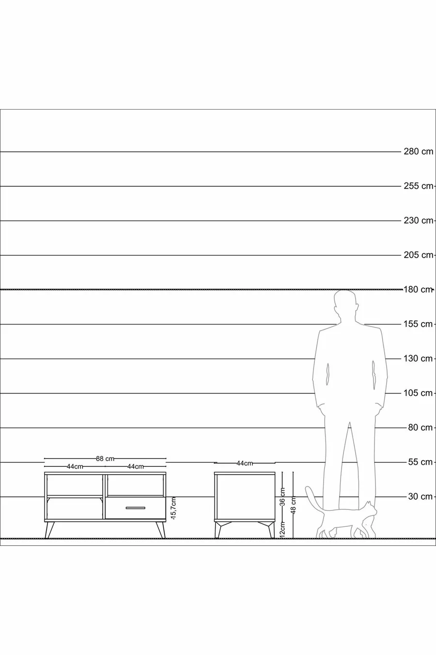 Commode Hyperion 2 étagères 1 tiroir Anthracite-Épicéa