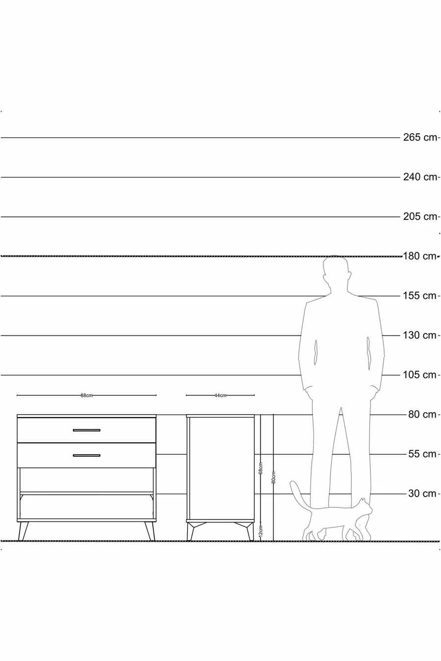 Commode Hyperion à une étagère et 2 tiroirs Pin-Anthracite