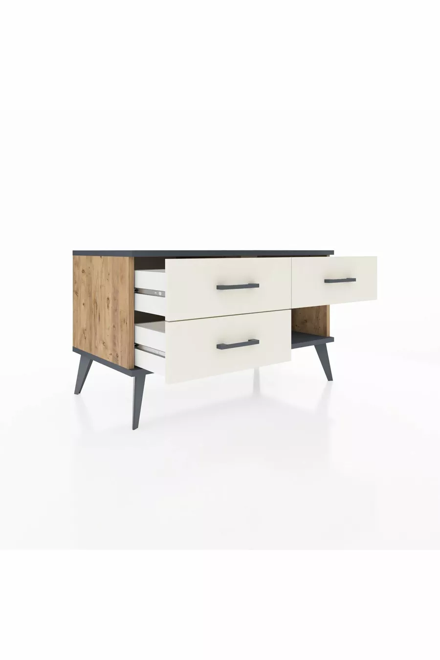 Commode Hyperion 3 tiroirs Pin-Anthracite/Gris pierre