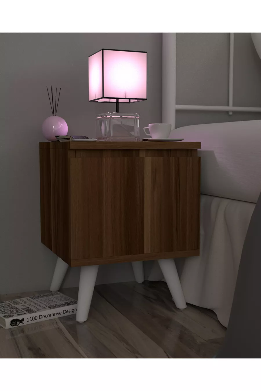 Table de chevet Gimli avec compartiment secret, MDF, assemblé, ne nécessite pas de montage