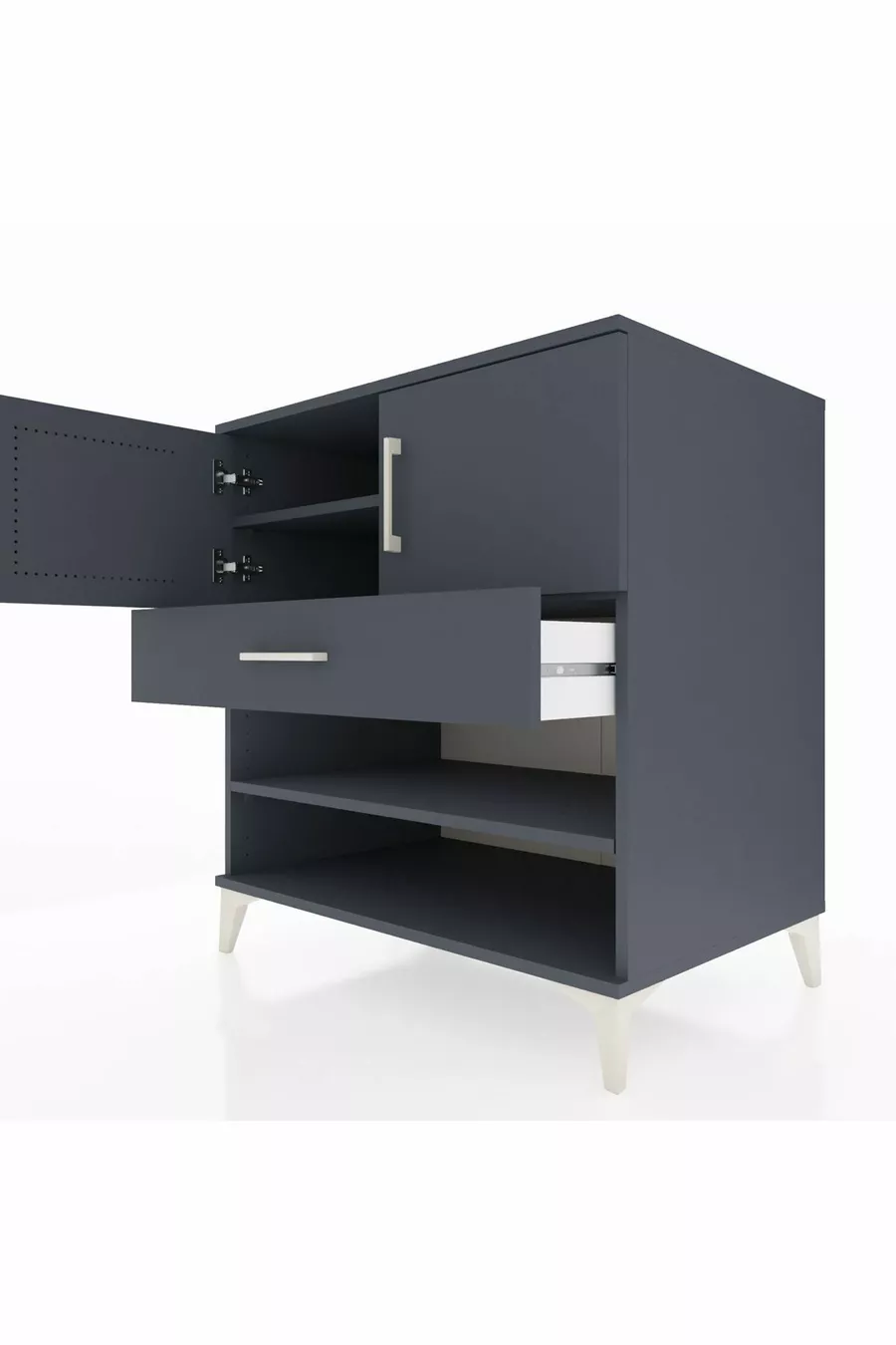 Commode Kronos avec 3 étagères, 1 tiroir et 2 portes, Anthracite-Anthracite