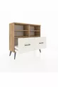 Commode Arges 4 étagères 2 tiroirs Pin-Pin/Marbre blanc