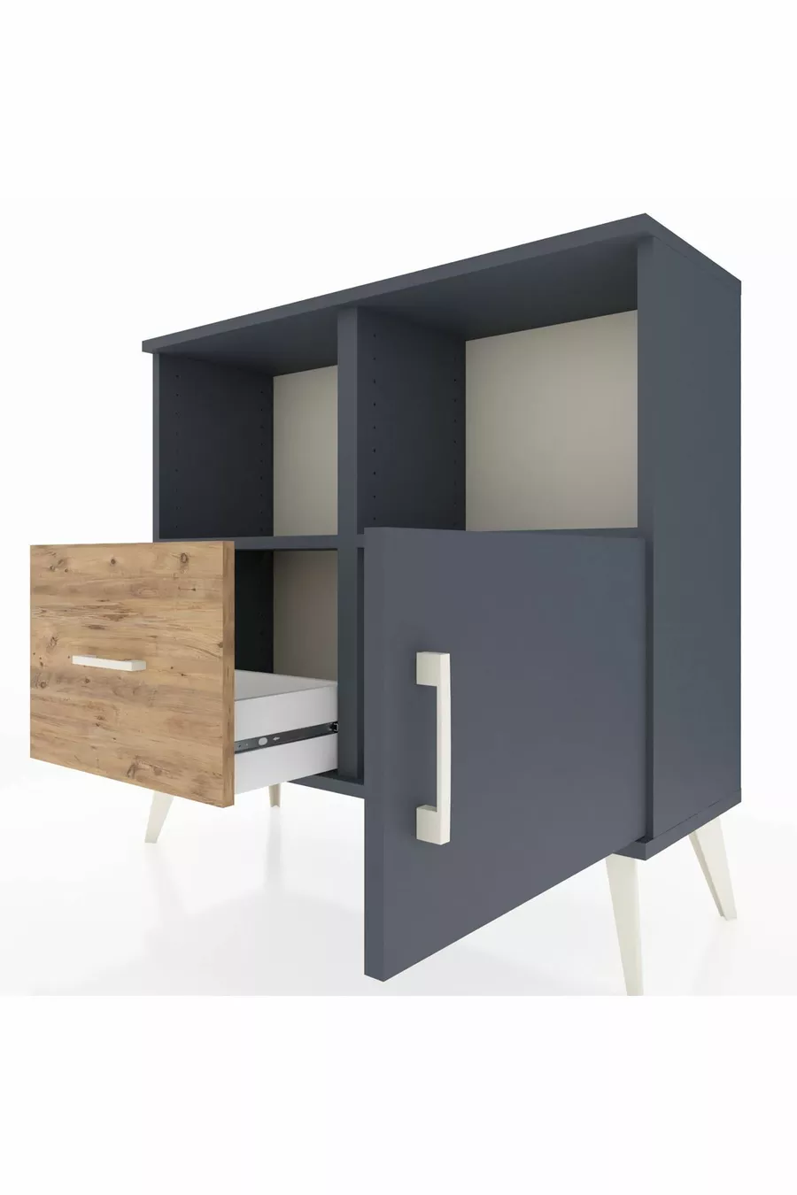Commode Arges 2 étagères, 1 tiroir, 1 porte, Anthracite/Pin