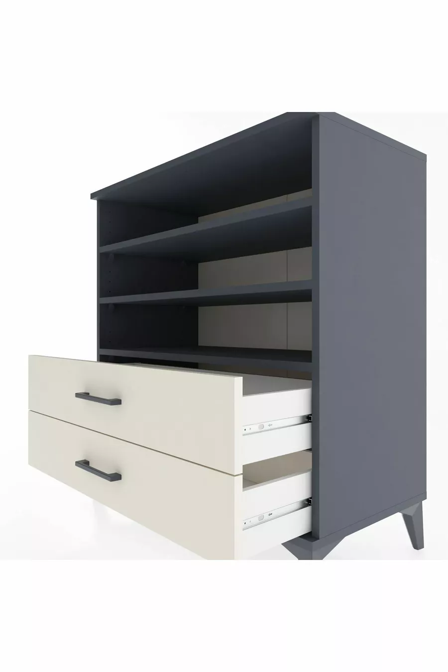 Commode Hyperion 3 étagères 2 tiroirs Anthracite-Pierre de Lune
