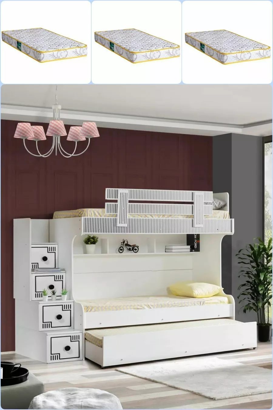 Lits superposés, Lits superposés à barreaux 3 matelas confort