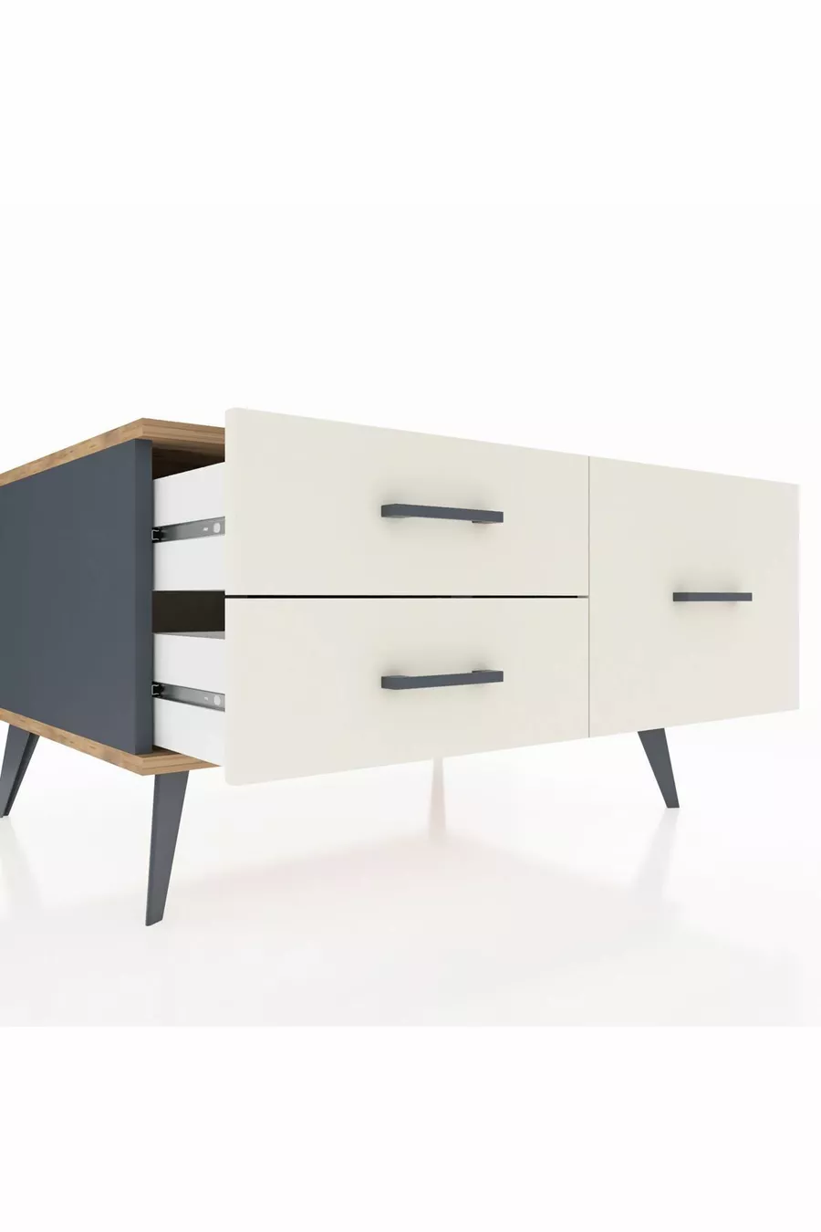 Commode Kronos 3 étagères Anthracite-Pin/Pierre de lune